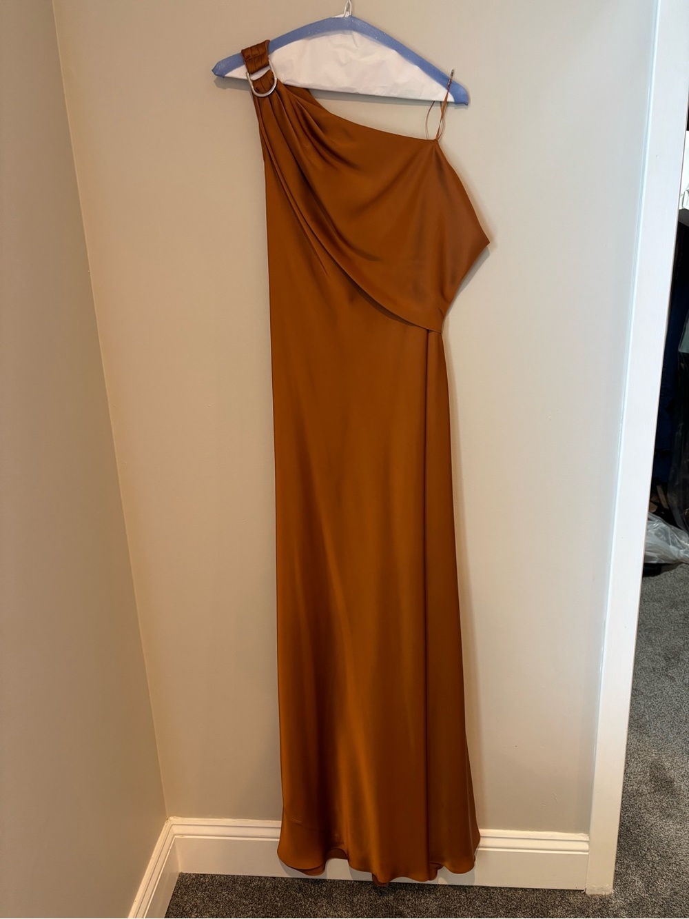 Lauren Ralph Lauren Rust/Cognac One Shoulder Satin Maxi Dress — Size 10